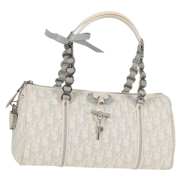 DIOR Trotter Romantic Chain Shoulder Bag Pvc White Silver - Picture 1 of 13